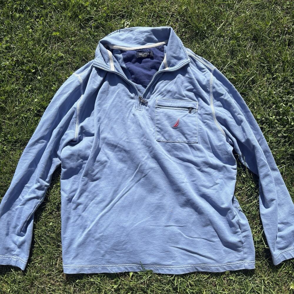 Nautica blue cotton quarter zip mock neck pullover size L
